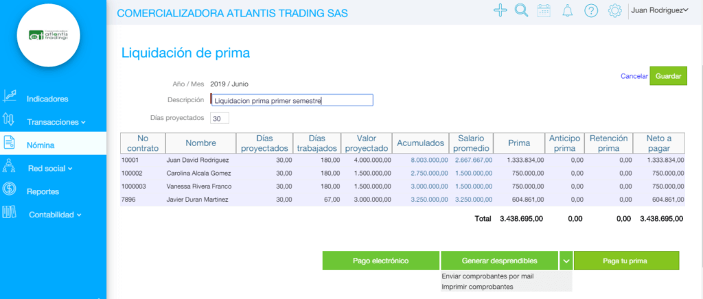 siigo prima de servicios